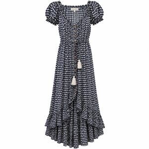 Tiare Hawaii Maxi Dress High Low Ruffle Hem Blue White One Size
